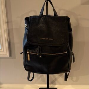 Michael Kors Black Pebbled Leather Backpack with Gold Accents